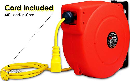 REELWORKS Heavy Duty Extension Cord Reel, 16AWG/3C SJT, Triple Tap, 33'