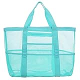 HJZHII Large Mesh Beach Bag, Travel Tote Bag with 9 Pockets Foldable Pool Bag for Women Vacation Beach Accessories(MInt Green)
