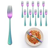 6.7 Inch Forks Set of 12, Colorful Rainbow Stainless Steel Silverware Forks for Dessert, Mirror Finished Metal Salad Forks for Home and Dining