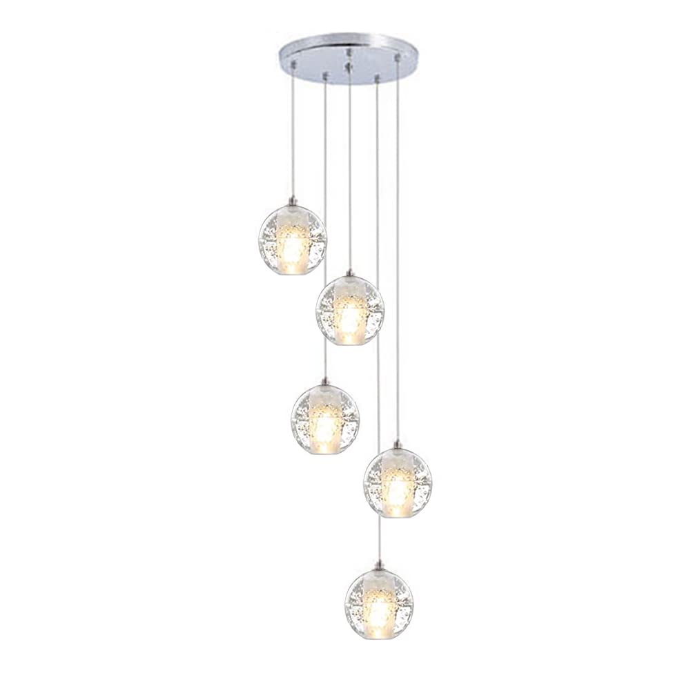 Plafonnier suspendu boule de cristal hauteur réglable 5 lumières 3000K
