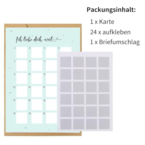 Adventskalender zum Rubbeln „ICH LIEBE DICH“ Weihnachtskalender,Adventskalender für Weihnachten,Postkarte für Adventskalender „Ich liebe Dich“.