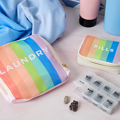 Miamica Women's Large Zippered Pill Case With 8-Day Removable Plastic Organizer, Rainbow Stripes, 3.5” X 4.25” X 1.30” – Weekly Medicine Box Compact Design #TOP3