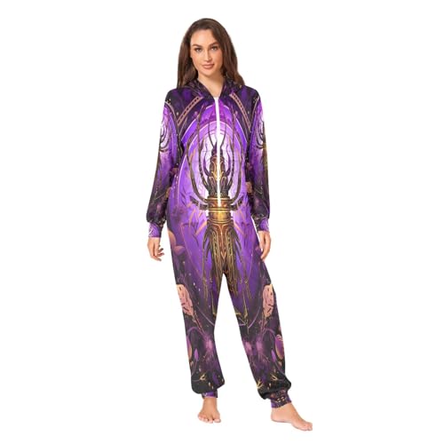 Pyjama une pièce à capuche art abstrait violet, le cadeau idéal pour couple