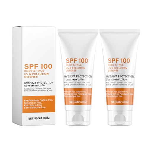 2 Piezas Crema con Protección Solar, Sunscreen Lotion SPF 100, Sunscreen, Loción Solar de Protección Con Extracto de Arroz, Corrige Imperfecciones, Unifica el Tono de la Piel