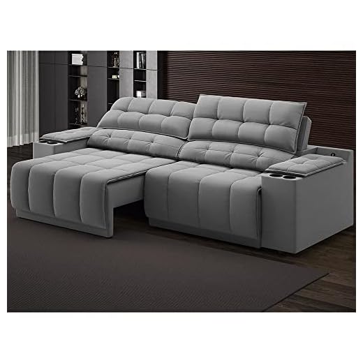 Sofá com Usb Retrátil e Reclinável Samurai Grafite 2,00m