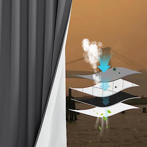 PONY DANCE Vorhang Schalldämmend 100% Verdunklungsvorhänge Grau Thermovorhang mit Ösen 2er Set H 240 x B 132 cm Wohnzimmer Gardinen mit Schmelzgeblasenem Stoff für Staub/Smog/Partikelfilter