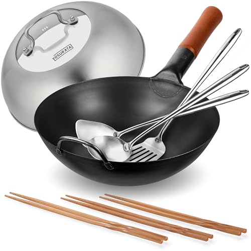 Wok de acero al carbono YOSUKATA 11.8 pulg con accesorios miniatura 1