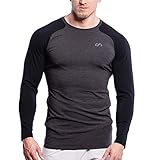 GYM AESTHETICS Herren Ausbildung T-Shirt Fitnessshirt Atmungsaktivität Schnelltrocknend Kuschelig warm Slim Fit, Outrun und andere Sport in Melange Holzkohle(XL)