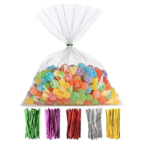 Cellophantüten klar 20 x 30 cm, Anstore Zellophantüten Tütchen transparent Zellophanbeutel Candy bar, Süßigkeiten Bonbons tüten OPP Geschenktüten Plätzchen mit 100 Stück Twist Bindungen Cover