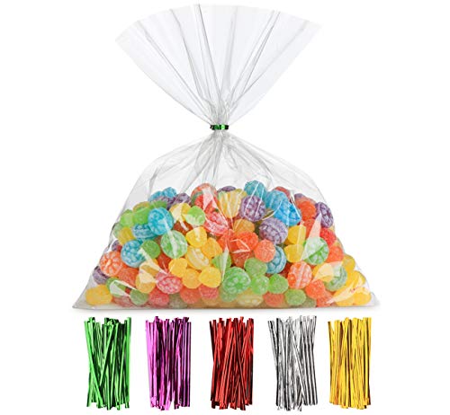 Cellophantüten klar 20 x 30 cm, Anstore Zellophantüten Tütchen transparent Zellophanbeutel Candy bar, Süßigkeiten Bonbons tüten OPP Geschenktüten Plätzchen mit 100 Stück Twist Bindungen