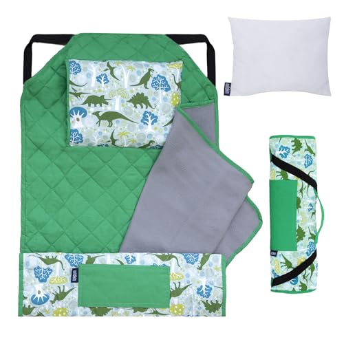 Image of Wildkin Modern Kids Nap Mat with Pillow for Boys - Cotton Blend, Elastic Straps, Toddler Sleep Mat for Daycare, Preschool, Kindergarten & Travel, Ages 3-7, Machine Washable - Dinomite Dinosaurs