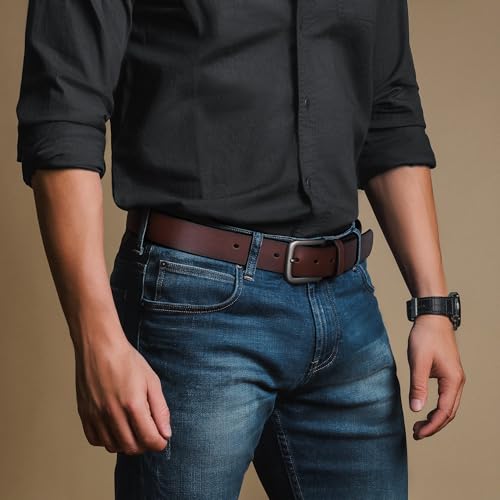 Buffway Men's Leather Belt,1.5" Handmade Top-Grain Leather–Durable,Comfortable,Suitable for Everyday Formal & Casual Wear3
