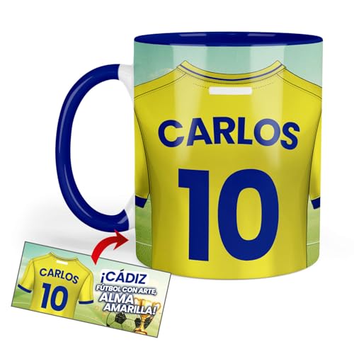 Kembilove Taza Personalizada Fútbol | Tazas de Desayuno Fútbol | Regalo Original Cadiz | Fútbol para Niños | Día del Padre | Tazas personalizadas
