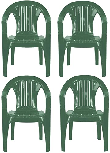 simpahome Stackable Clam Style Back Plastic Garden Chairs - GREEN - Set of 4 Chairs for Indoor or...