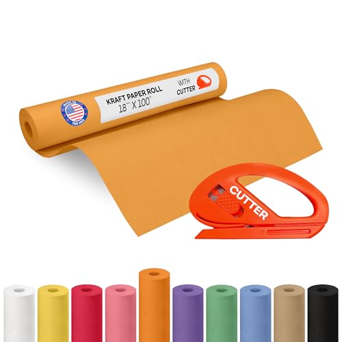 Image of Orange Kraft Paper Roll 18 inch x 1200 inch (100 feet) with Cutter - USA-Made Gift Wrapping Paper for Packing, Moving, Shipping & Crafts /Arts - 100% Recyclable Natural Craft Material by IDL Packaging | Gift Wrapping Paper for Packing, Moving, Shipping & Crafts /Arts - 100% Recyclable Natural Craft Material by IDL Packaging