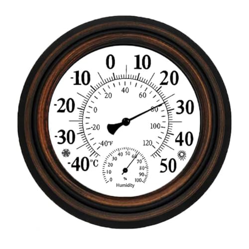 pawlickio TermóMetro Antiguo para Interiores y Exteriores de 20 Cm, HigróMetro, Medidor de Temperatura y Humedad, Reloj de Pared, TermóMetro para DecoracióN del Hogar