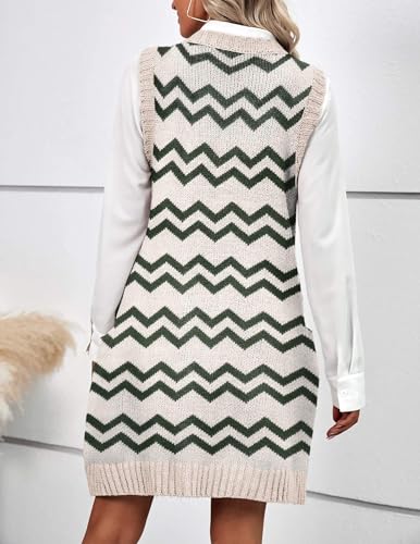 Image of HOTOUCH Women Sweater Vest Oversized V Neck Sleeveless Knit Pullover Ribbed Vest Dress with Pockets
