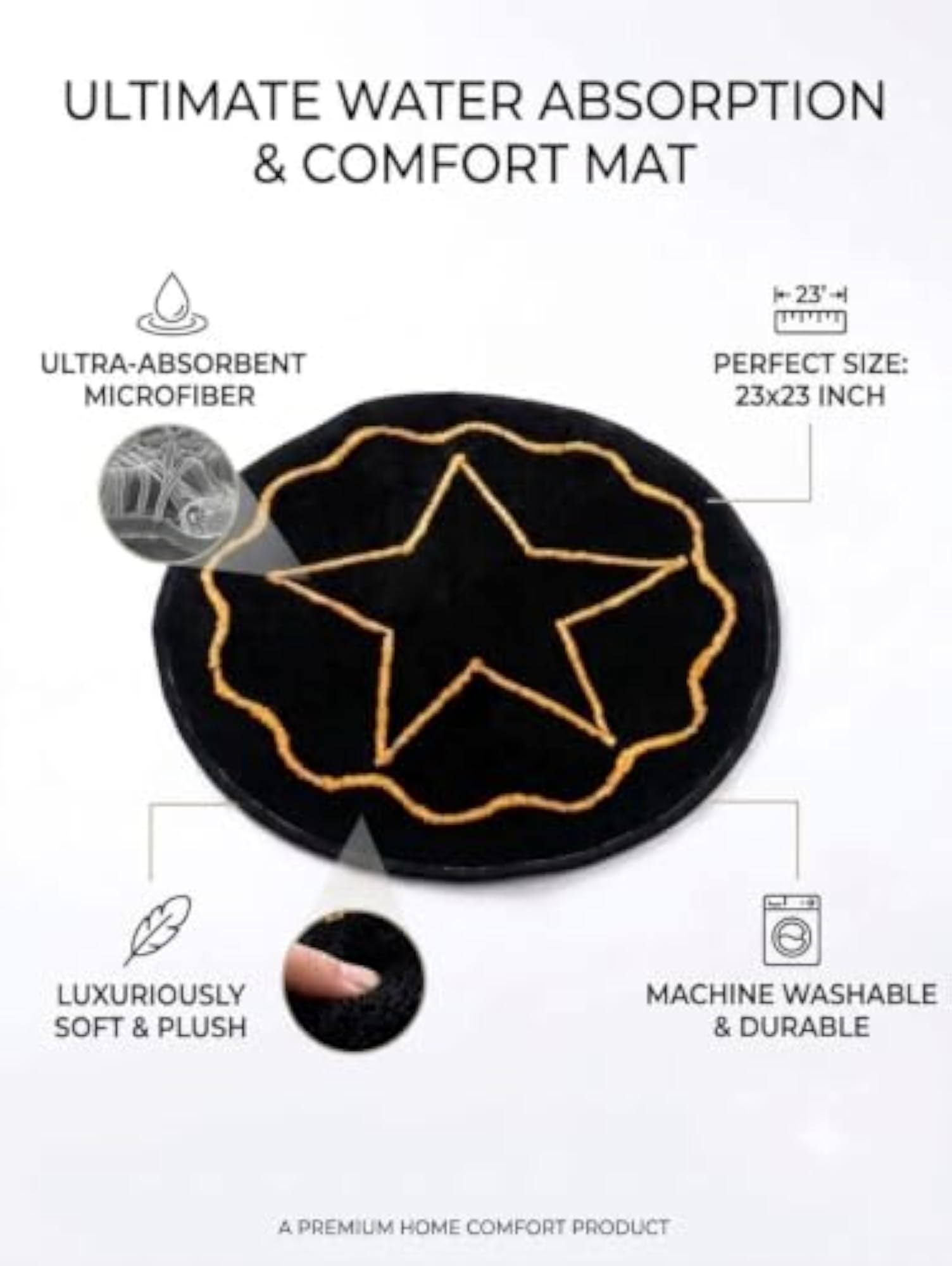 Microfiber Bath Mat 58 x 58 cm, Soft and Quick-Drying