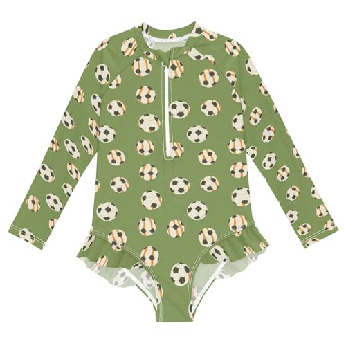 Football Sports Girls Long Sleeve Swimsuit One Piece Bathing Suit Zipper UPF 50+ Rashguard Swimwear B0404820