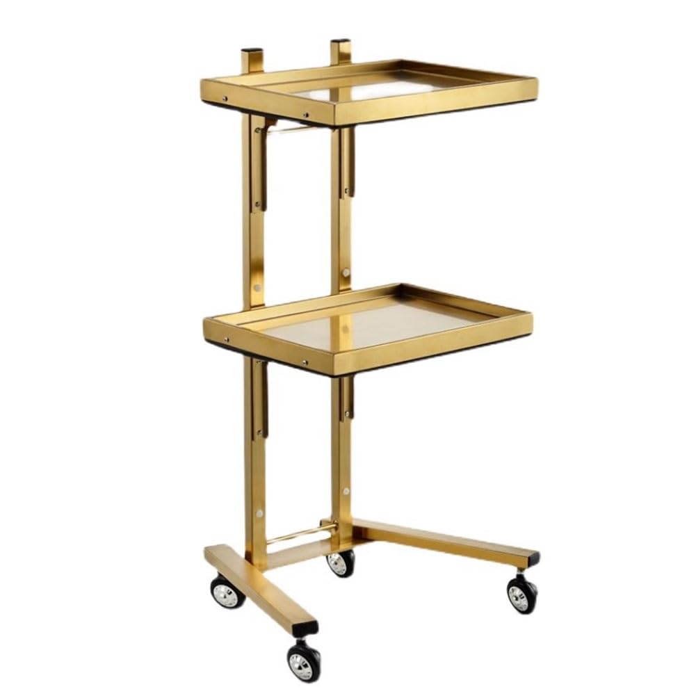 JKJZSALJ Salon Beauty Trolley Cart 2-Tier Metal Rolling Cart – Space Saving Rolling Beauty Cart For Hair Stylist Home Beauty Salon Special Cart,Gold,40X33X88CM