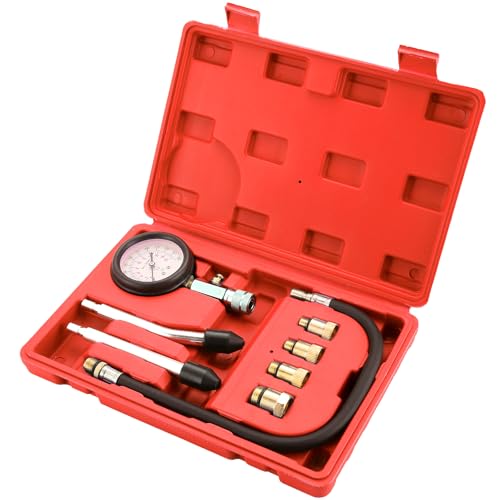 DASBET 8PCS Petrol Engine Cylinder Compression Tester Kit | Compression Tester kit Engine Cylinder Pressure Gauge for Petrol Gas Engine Automotive Tool Gauge 0-300 PSI for Cars Motorcycles (Red)