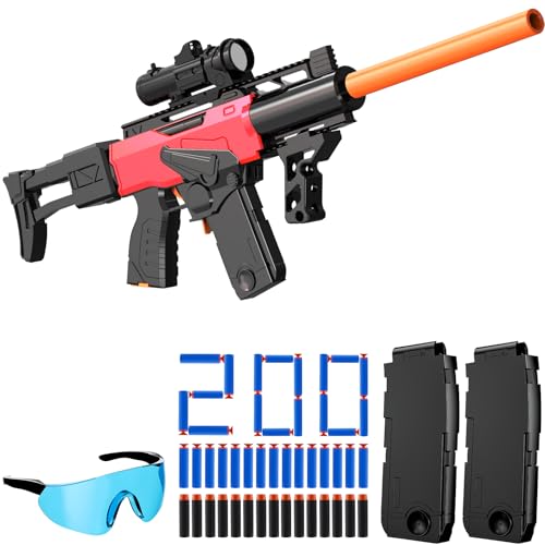 Toy Gun Automatic Sniper Rifle Bullets -Electric Toy Foam Blaster with 200 Darts, 2 Magazines and Grip, Toys for 8-12 Year Old Boys, Birthday Xmas Gift for Kids Age 8+