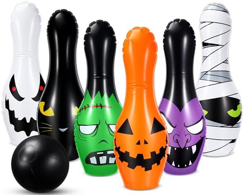 Soulchen 7 Pcs Giant Halloween Inflatable Bowling Set, Includes 6 Giant 24.4? Pins, 1 Piece 7.8? Ball, Jumbo Halloween Bowling Games Set for Outdoor Indoor Activities Decor