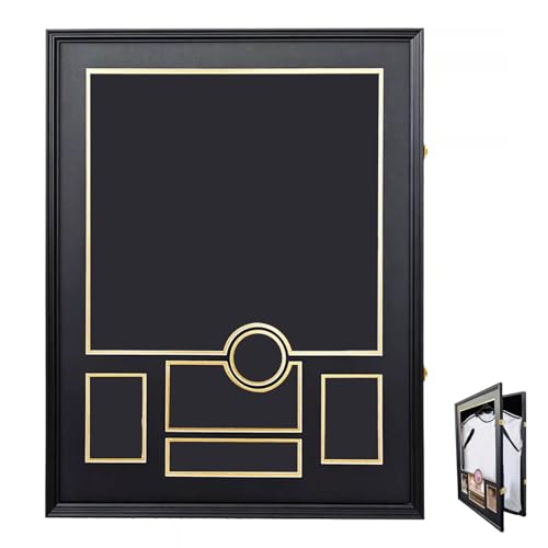 Caja grande de madera con marco de jersey deportivo, caja de sombra acrílica con ranuras para fotos, marco de pared para camisetas de fútbol autografiadas