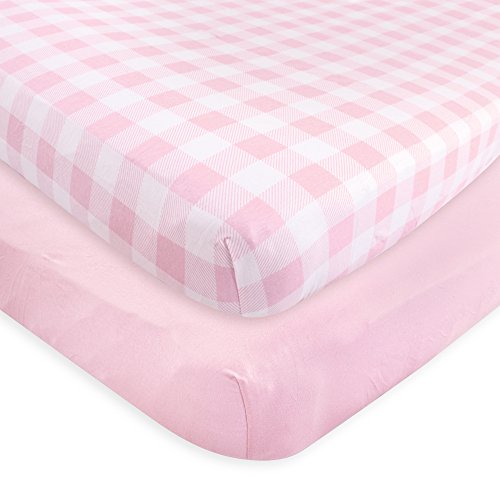 Image of Touched by Nature Unisex Baby and Toddler Organic Cotton Crib Sheet, Plaid Solid Light Pink, One Size