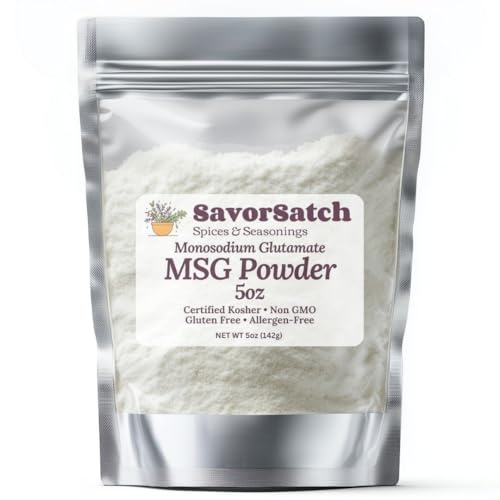 SavorSatch MSG Powder – 5oz Stand-Up Resealable Pouch, Monosodium Glutamate Seasoning, Umami Flavor Enhancer for Soups, Sauces, Meats, Vegetables, Asian Dishes, Certified Kosher