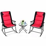 AFLHYJK 3 PCS Outdoor Folding Rocking Chair Table Set Bistro Sets Patio Furniture Red Outdoor Furnit