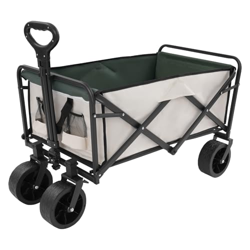BRRIDE Carro plegable de 115 kg, ruedas extra anchas, todo terreno con frenos, mango ajustable, carrito de camping para picnic, playa, camping, compras (caqui)