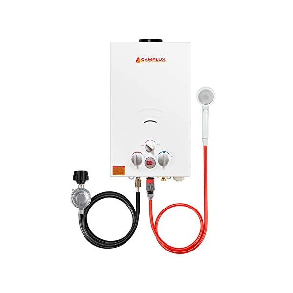 CAMPLUX 2.64 GPM Propane Portable Gas Water Heater, 68,000 BTU Outdoor Tankless Camping Water Heater with Digital Display, White