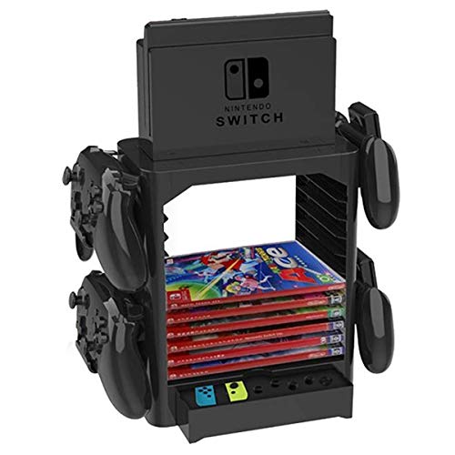 HaiQianXin Soporte de Almacenamiento de Juegos de la Torre de Almacenamiento de Juegos multifunci�n Soporte de Estante para Nintendo Switch Disc Console Controlador de Host