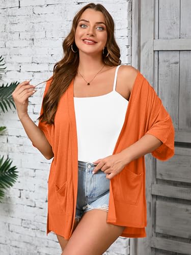 Image of AusLook Plus Size Cardigan for Women Short Sleeve Lightweight Open Front Shrug with Pockets for Dresses and Layering 1X-5X