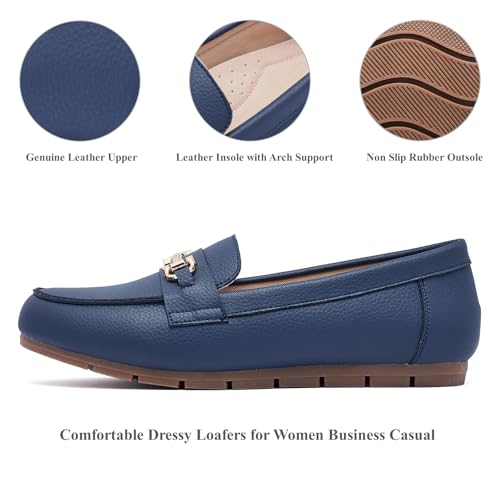 Image of Genuine Leather Loafers for Women Driving Moccasins Business Casual Work Shoes Comfortable & Lightweight Womens Dress Flats Slip On Shoes