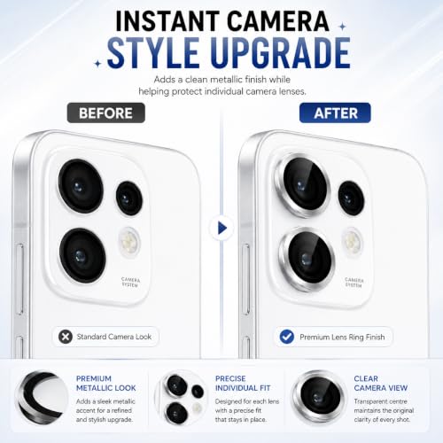 Image of FIRST MART Silver Camera Ring Guard Protector for Oppo Reno 16 | Tempered Glass with Metal Alloy Rings, HD Clear, Scratch Resistant, Case-Friendly | Pack of 1