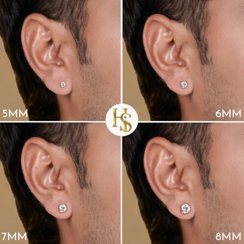 Image of HIGHSPARK 925 Silver Men's Round Solitaire Stud Earring | 92.5 Sterling Silver and Diamond like Brilliance Sparkling Zirconia | Single Stud for Men | Lovely Gift