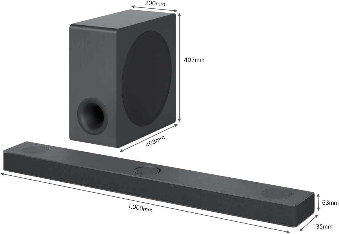 LG S80QY Soundbar TV 480W, Soundbar Dolby Atmos 3.1.3 Canali con Subwoofer Wireless, 3 canali up-firing, Sinergia con TV LG, DTS:X, IMAX Enhanced, Bluetooth, Wi-Fi, Spotify HiFi, HDMI in/out