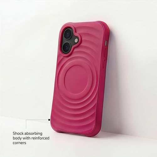 Image of amazon basics Shockproof Case for iPhone 16 | Ripple Pattern | Camera Protection | Protective Cover with Enhanced Grip & Wireless Charging Support - Maroon Red