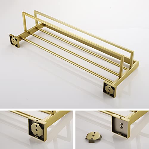 Kokosiri Towel Shelf Holder 24'' Bathroom Towel Rack With Two Bath Towel Bars Rails Sus304 Stainless Steel Wall Mount, Brushed Gold, B6003Bg #TOP6