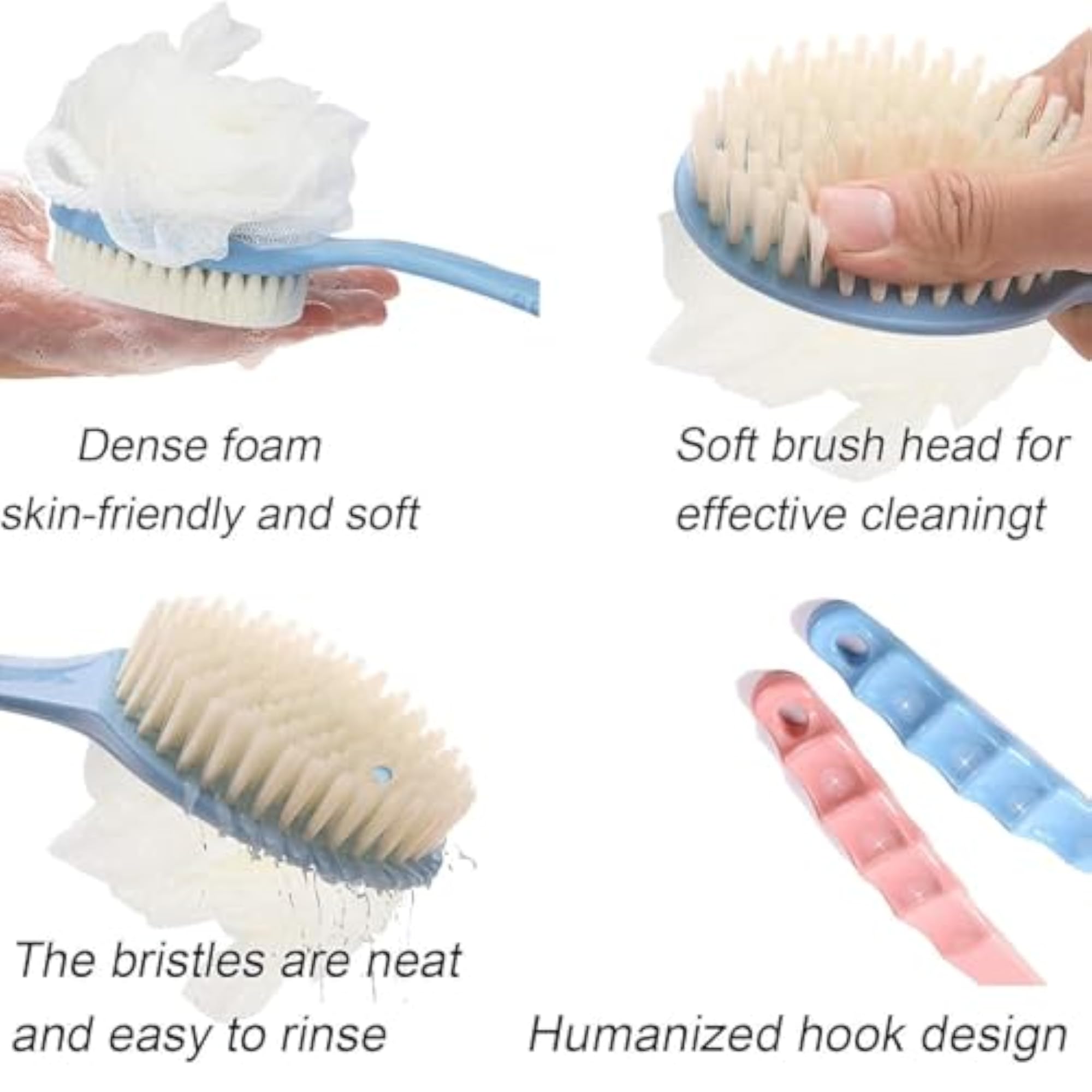 2 IN 1 Loofah with Handle Back Scrubber Bath Brush
