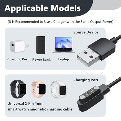 2 Piezas Cargador de Reloj Inteligente 2 Pines 4mm Compatible con YAMAY SW022/AGPTEK LW11/Ticwatch GTX/Haylou Solar LS05/IMILAB KW66, Magnética Cargador Smartwatch - Reloj Inteligente Accesorios - imagen 6
