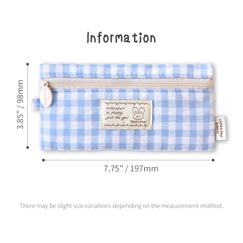Image of Monolike Unmatched Friends Fabric Check Pencil Case, Blue - Pencil Pouch, Portable Pencil Bag, Pencil Case, Office Pouch case, Fabric, Cushion, Soft, Pastel