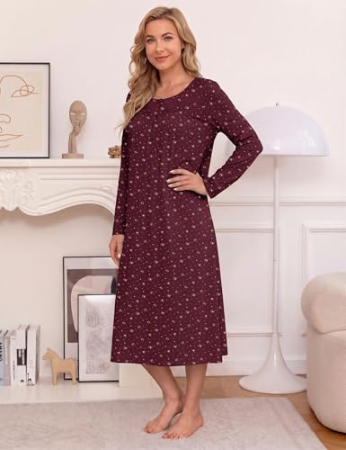 Image of Bloggerlove Nightgowns for Women Soft 100% Cotton House Dress Short /Long Sleeve Night Gowns Comfy Sleepwear S-3XL
