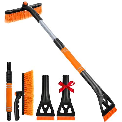 Cepillo de nieve naranja ideal para viajes matutinos de invierno en coche