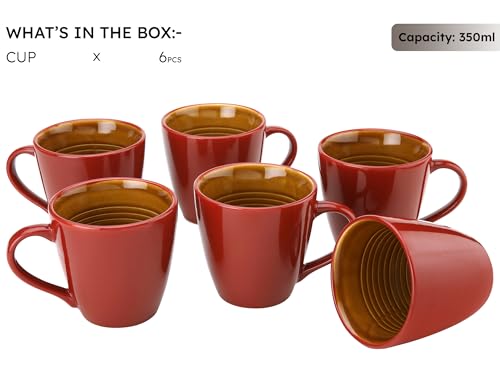 Image of Bodhi House Handcrafted Ceramic Coffee Mug Set of 6 Pieces (350 Ml), Stoneware Tea Cup, Microwave Safe Large Milk Mug, Glossy Finish, Ideal for Daily use, Casual Gatherings and Gifting, Burgundy