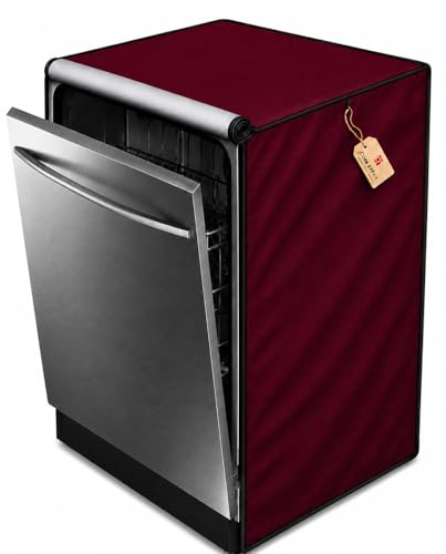 Image of Waterproof Dishwasher Cover for 12 to 15 Place Setting | Suitable with Bosch, LG, IFB, Hafele, Faber & More | Dustproof Appliance Protector Zip Cover Universal Fit-(60X60X88cms Maroon)
