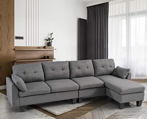 GOOD & GRACIOUS Convertible Sectional Sofa Sets with Ottoman Chaise Lounge, Modular L-Shaped Mid Century Modern Comfy Sofa Couch for Living Room Bedroom Small Space, Dark Gray, 101.25\" 49.5\" 31\" - Thumbnail 2