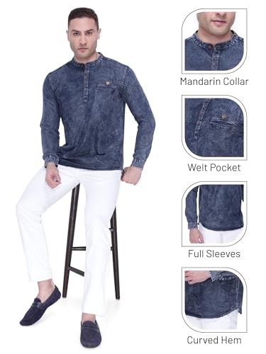 Image of Kuons Avenue Men's Tailored Fit Denim Kurta | Full Sleeves | Mandarin Collar - Stylish Everyday